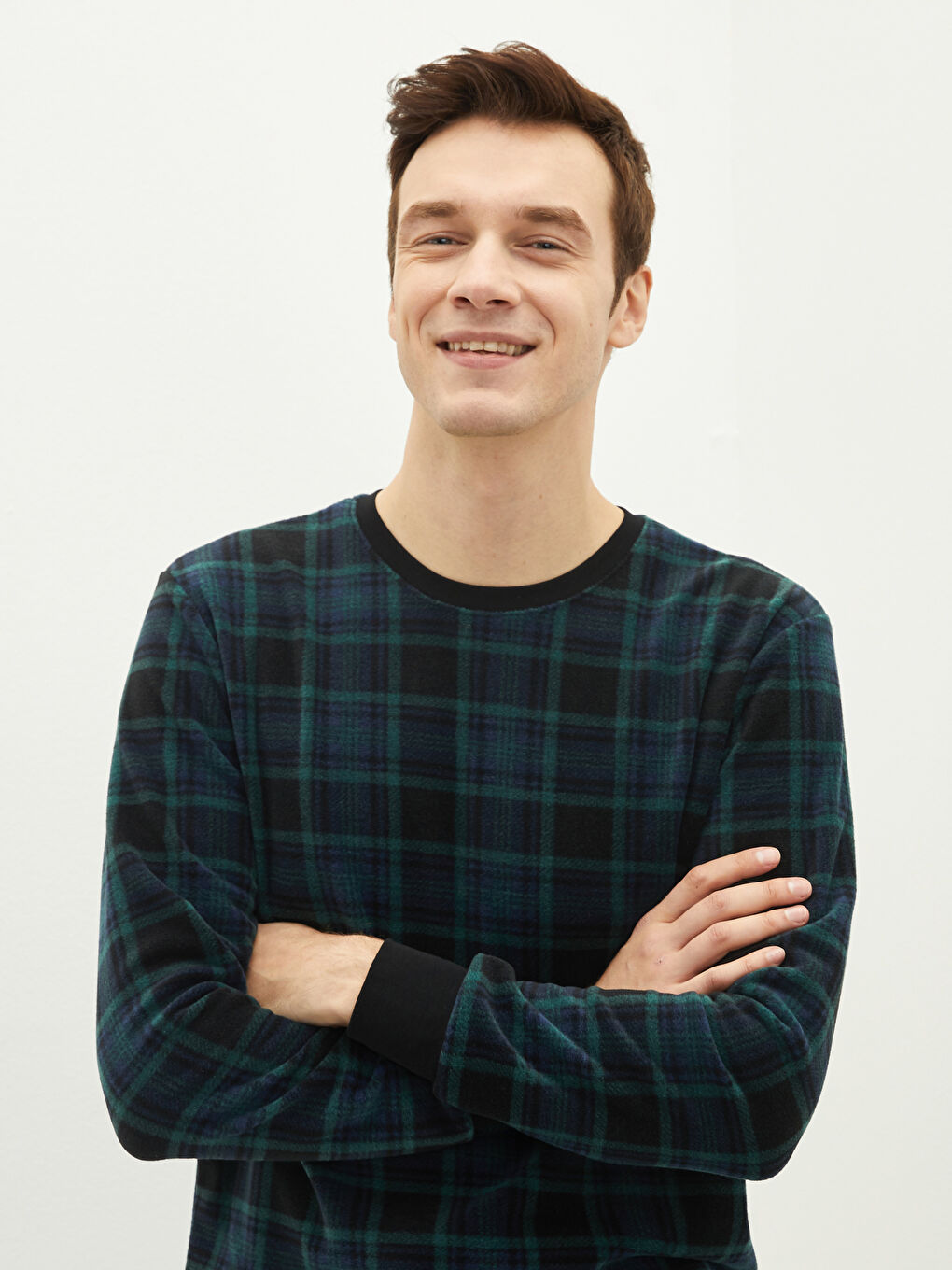 Standard Pattern Plaid Fleece Men's Pajama Top