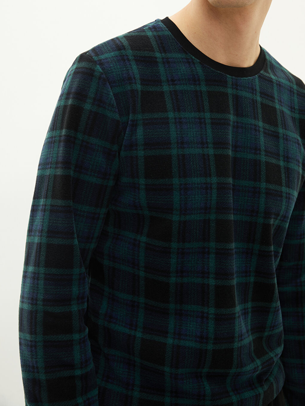 Standard Pattern Plaid Fleece Men's Pajama Top-3