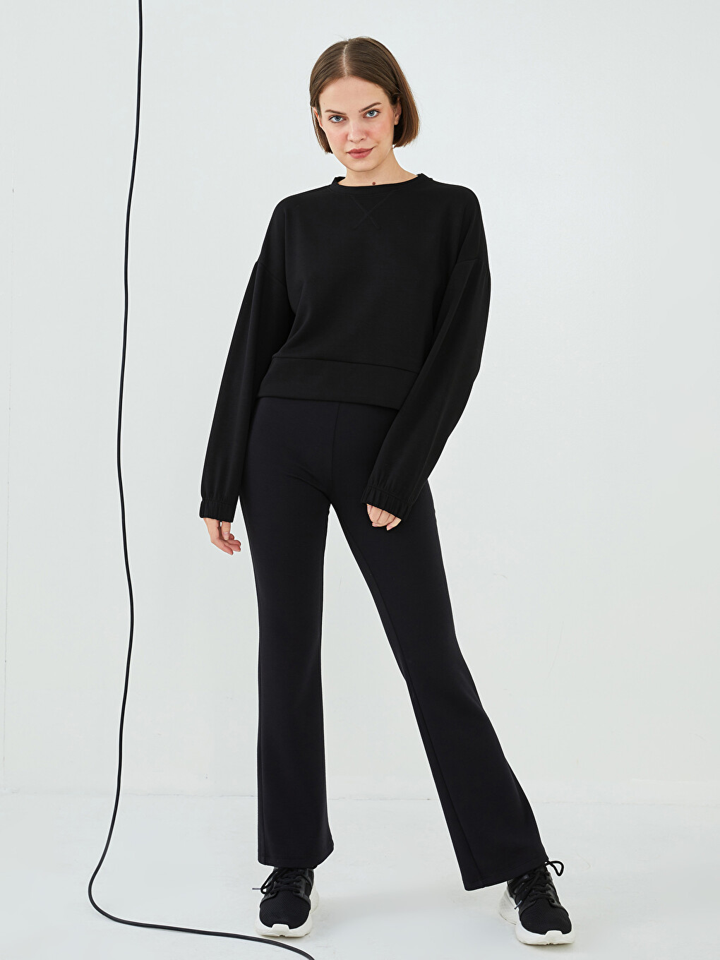 Crew Neck Plain Long Sleeve Women's Sweatshirt-1