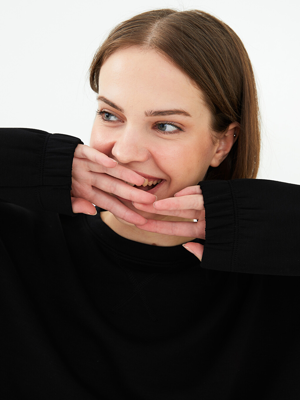 Crew Neck Plain Long Sleeve Women's Sweatshirt-3