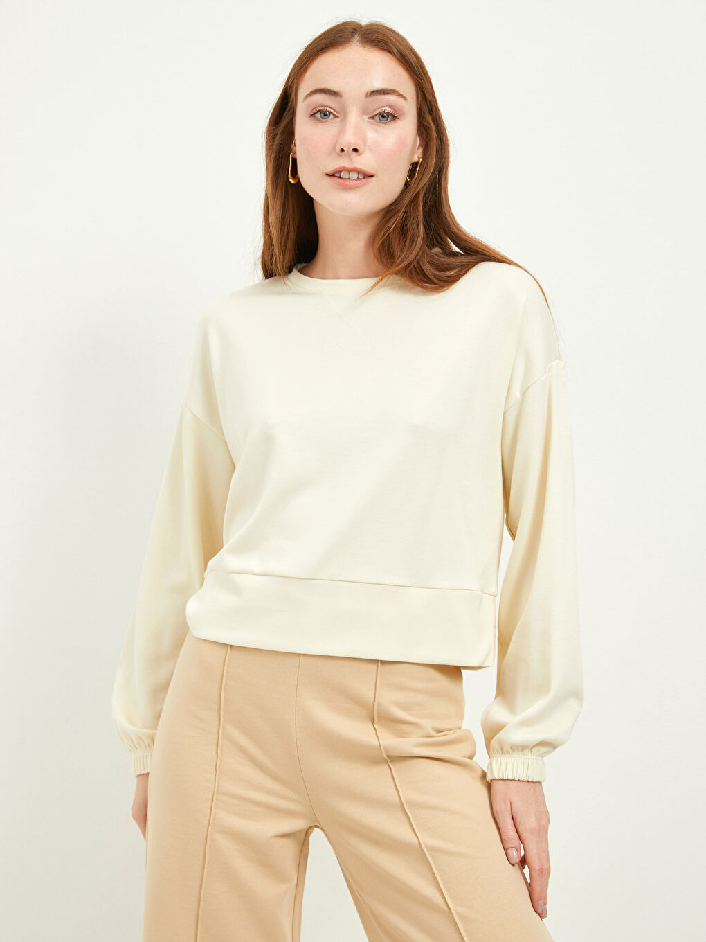 Crew Neck Plain Long Sleeve Women's Sweatshirt-1