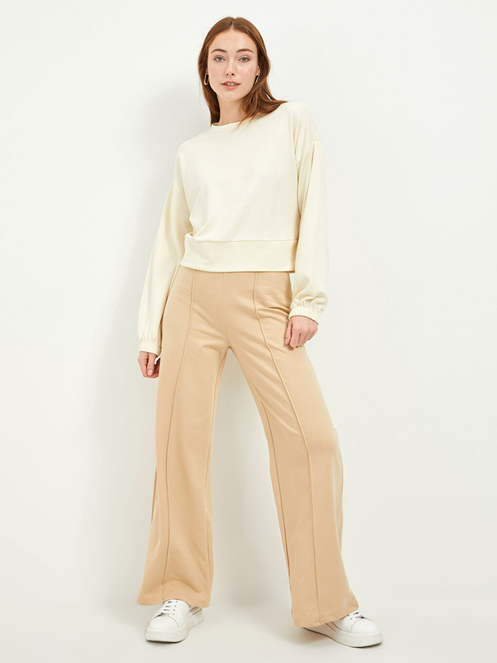 Crew Neck Plain Long Sleeve Women's Sweatshirt-2