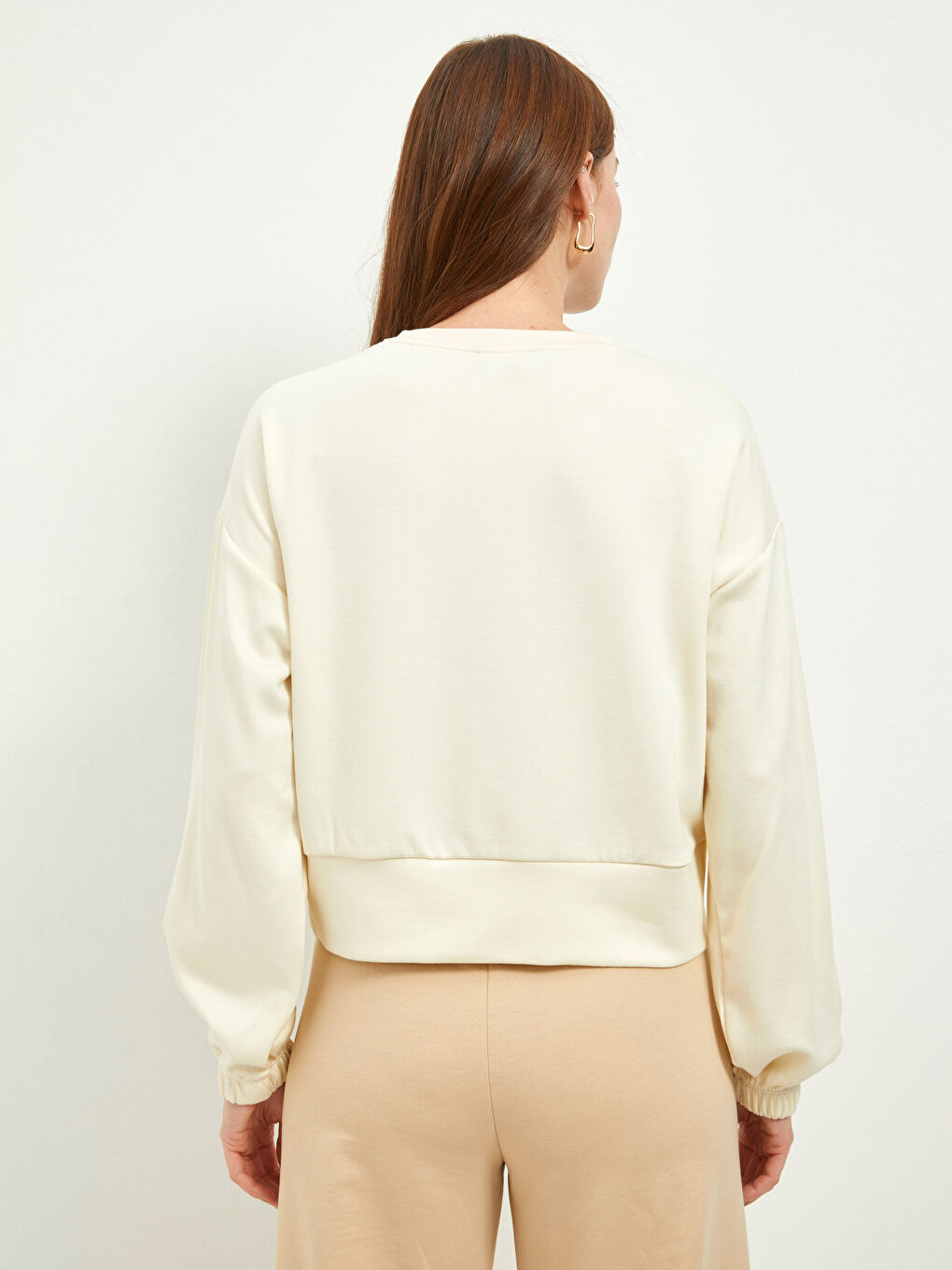 Crew Neck Plain Long Sleeve Women's Sweatshirt-4