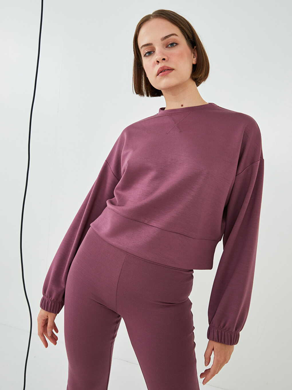 Crew Neck Plain Long Sleeve Women's Sweatshirt-1