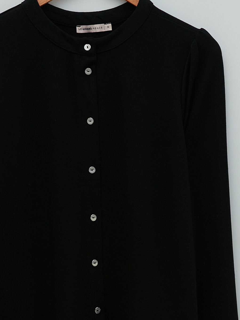 Siyah Bisiklet Yaka Düz Uzun Kollu Kadın Bluz-7