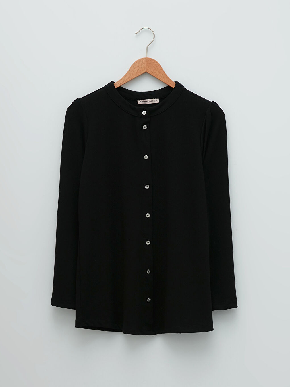 Siyah Bisiklet Yaka Düz Uzun Kollu Kadın Bluz-5