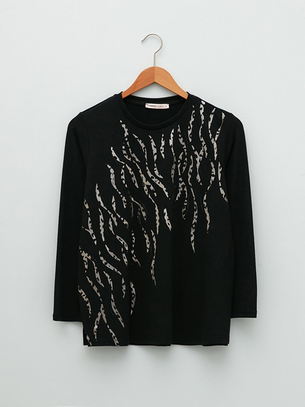 بلوزة كم طويل مطبوعة بياقة دائرية للسيدات-5