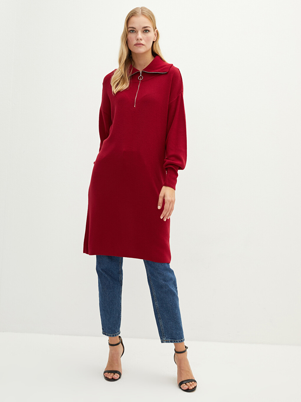 Shawl Collar Straight Long Sleeve Women's Knitwear Tunic