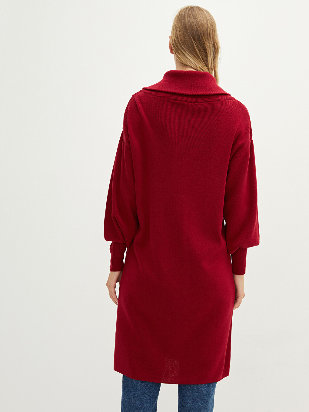 Shawl Collar Straight Long Sleeve Women's Knitwear Tunic-3