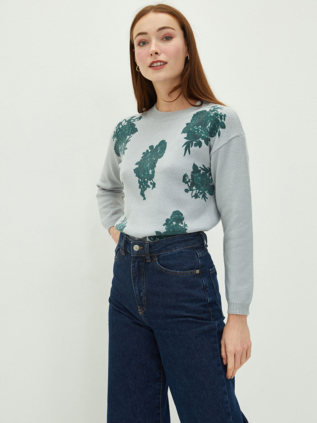 LCWAIKIKI Classic Crew Neck Printed Long Sleeve Women's Tricot Sweater -W1FT79Z8-D2X