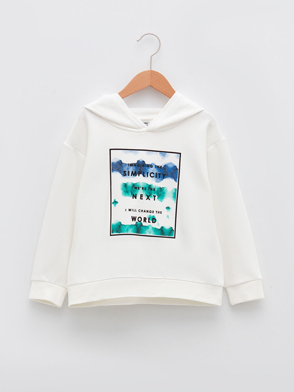 Ekru Kapüşonlu Baskılı Uzun Kollu Erkek Çocuk Sweatshirt