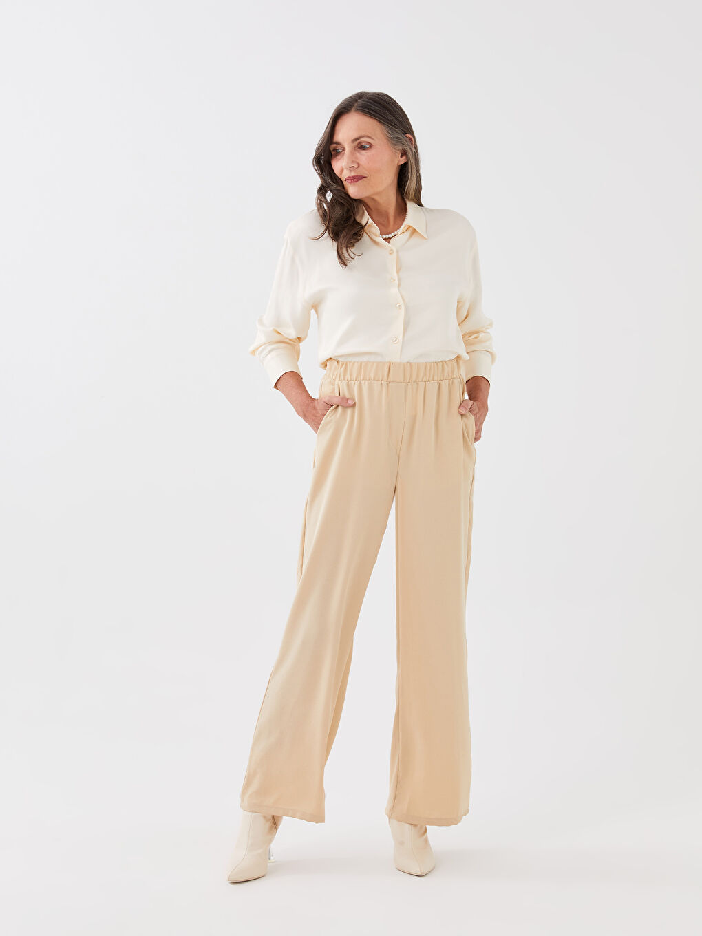 Women's Elastic Waist Plain Trousers-1