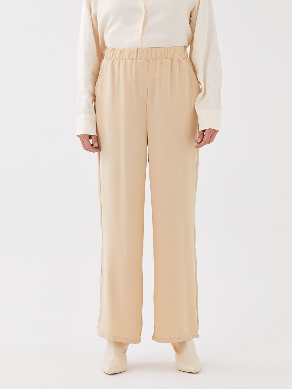 Women's Elastic Waist Plain Trousers-3