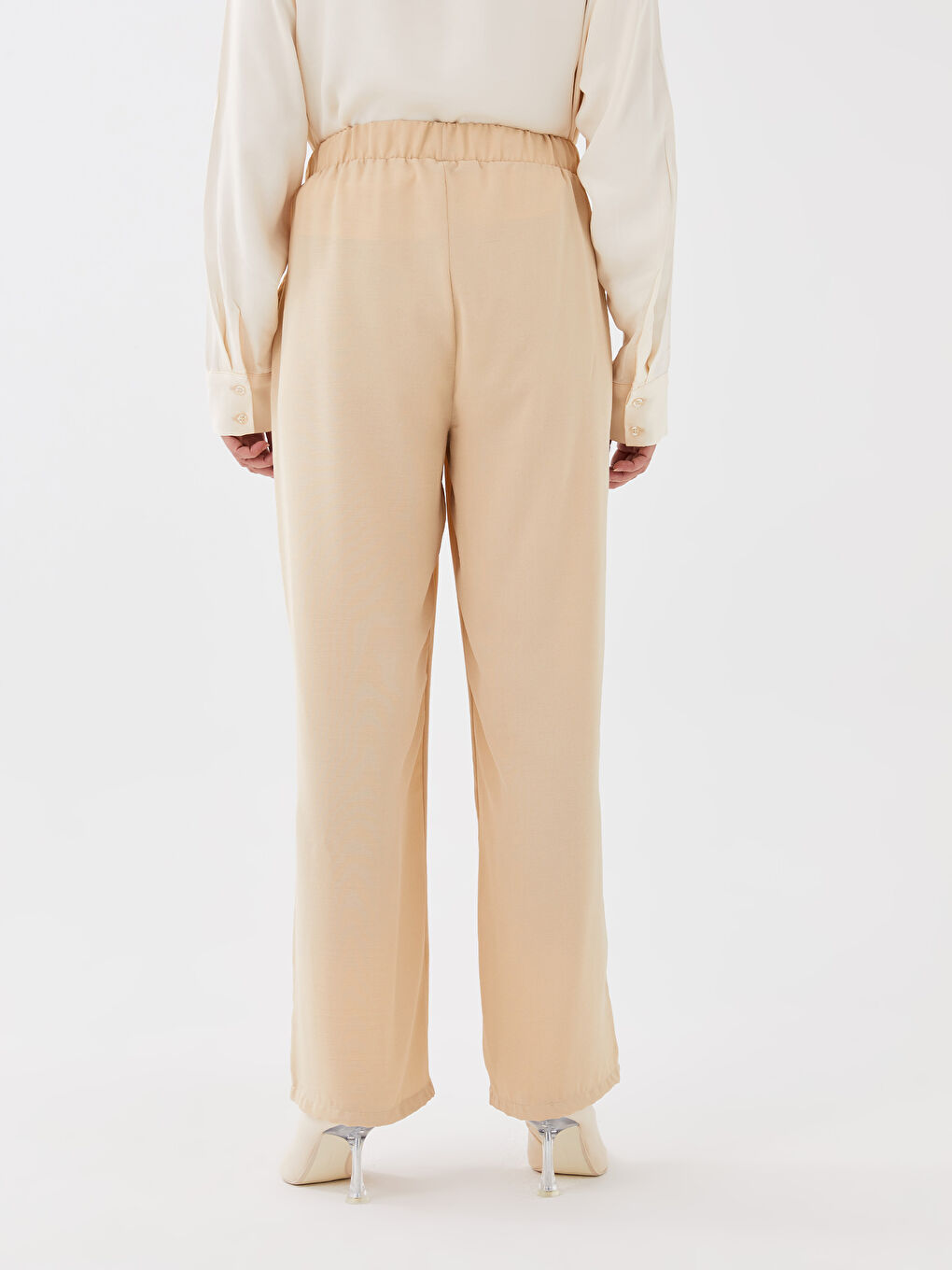 Women's Elastic Waist Plain Trousers-4