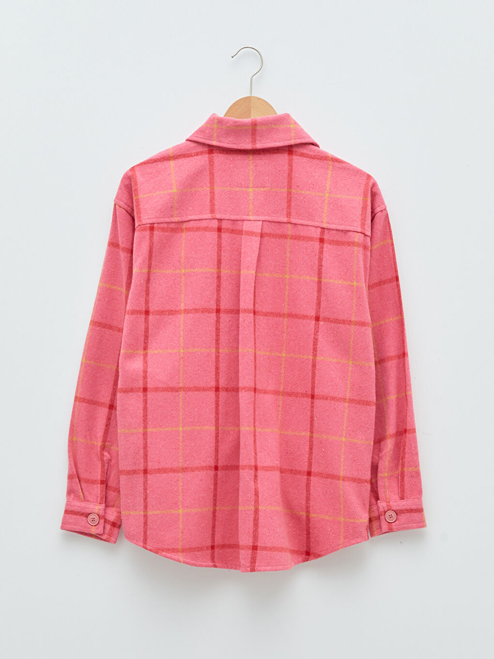 Pembe Önden Düğme Kapamalı Cep Detaylı Ekose Uzun Kollu Kadın Gömlek Ceket-6