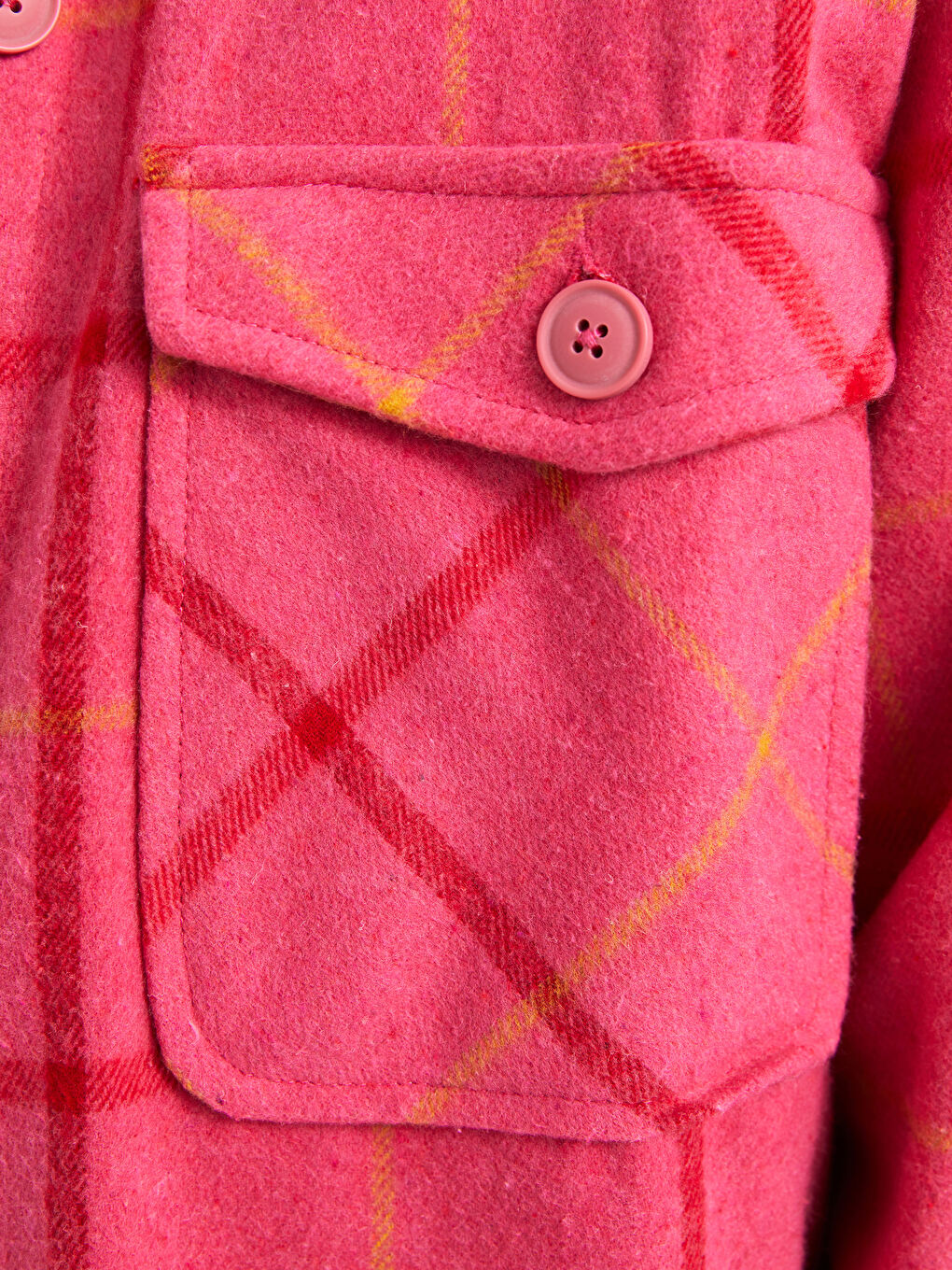 Pembe Önden Düğme Kapamalı Cep Detaylı Ekose Uzun Kollu Kadın Gömlek Ceket-2