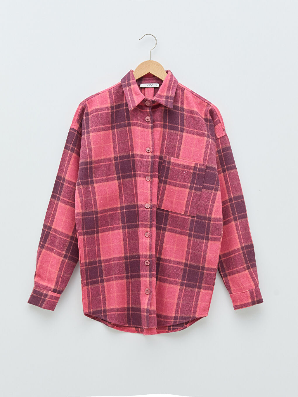 Рубашка-Куртка Женская Клетчатая С Длинным Рукавом И Карманами На Пуговицах-5