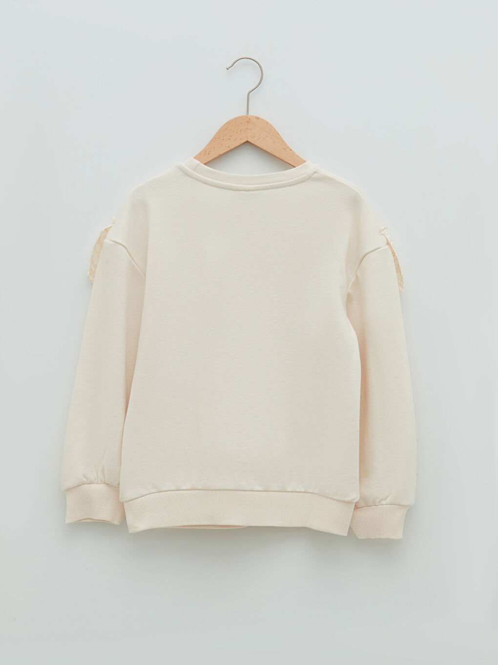 Дөңгелек жағалы бүрмелі ирек жиекті ұзын жеңді қыздарға арналған свитшот-1