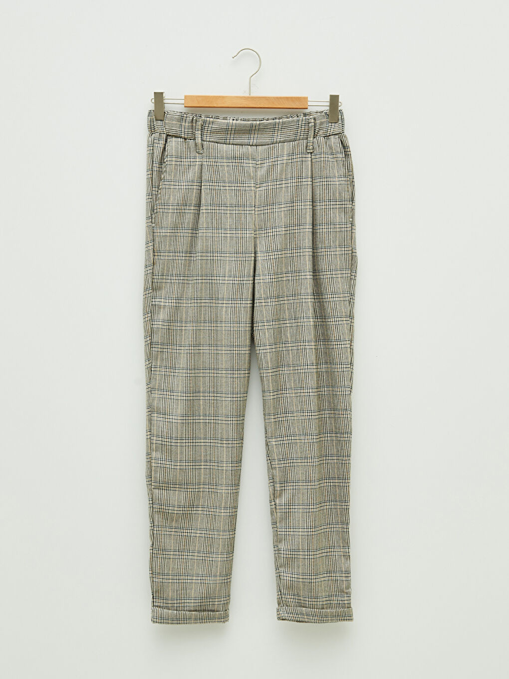 LCW Vision Elastic Waist Plaid Pocket Detailed Gabardine Fabric Women's Trousers -W1FY70Z8-LKN