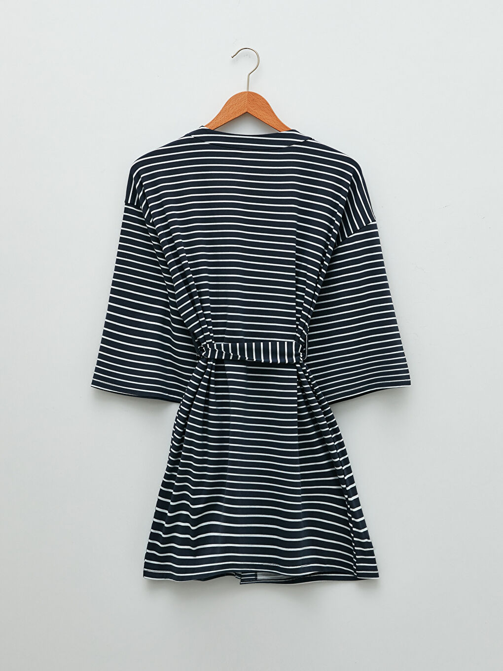 Siyah Kruvaze Yaka Çizgili Uzun Kollu Kadın Sabahlık-6