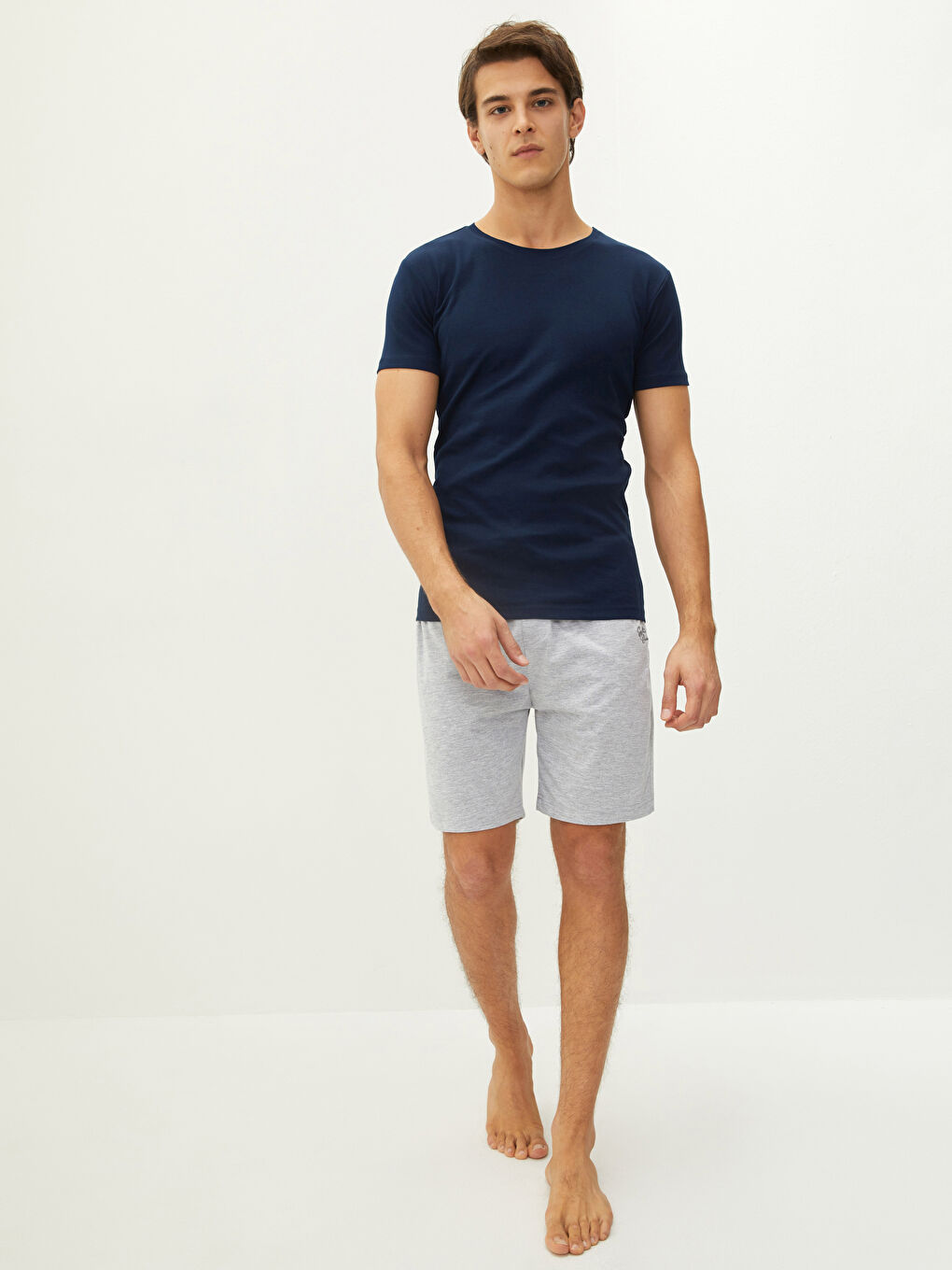 Lacivert Bisiklet Yaka Kısa Kollu Pamuklu Erkek Atlet-2