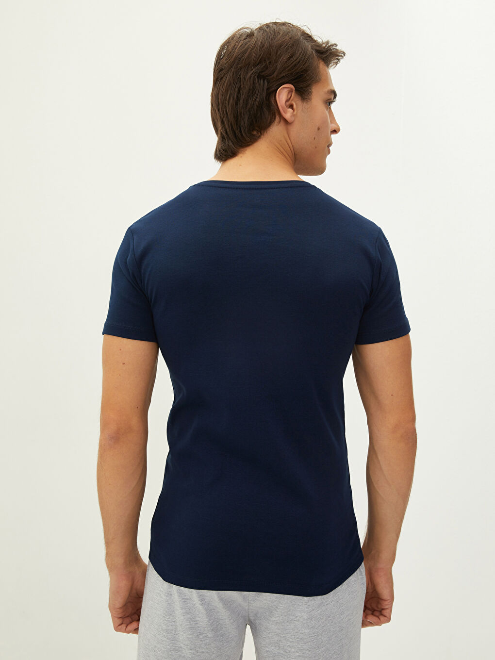 Lacivert Bisiklet Yaka Kısa Kollu Pamuklu Erkek Atlet-4