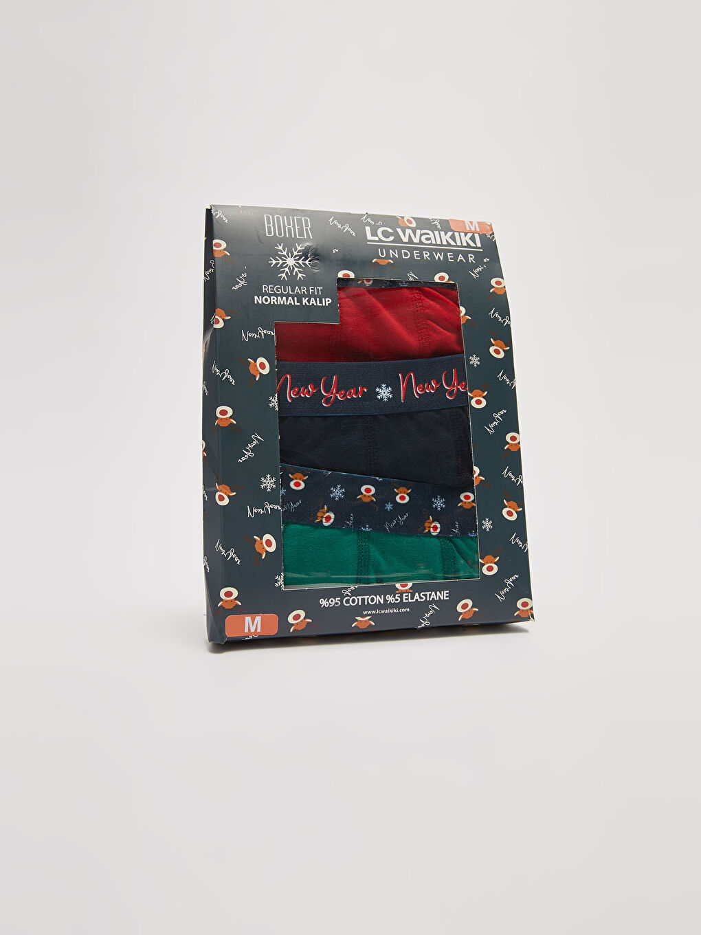 Kırmızı Standart Kalıp Yılbaşı Temalı Erkek Boxer 3'lü-5