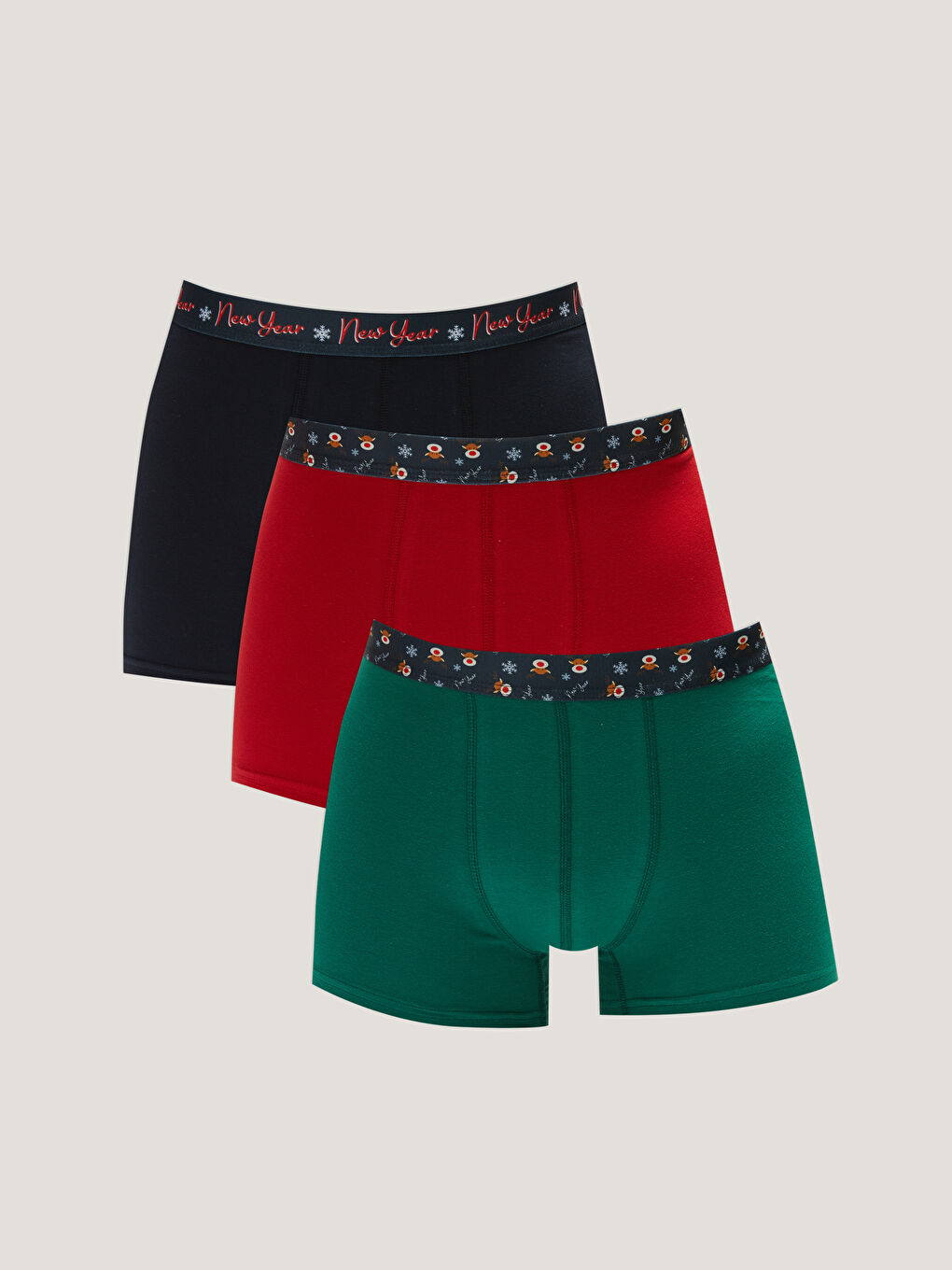 Kırmızı Standart Kalıp Yılbaşı Temalı Erkek Boxer 3'lü-3