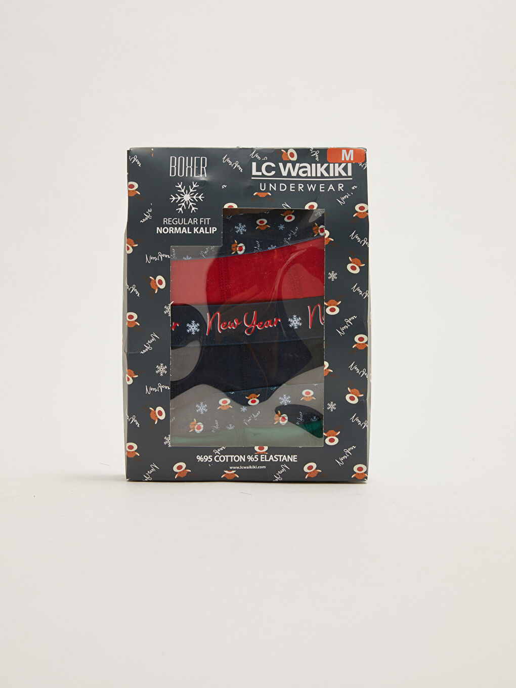 Kırmızı Standart Kalıp Yılbaşı Temalı Erkek Boxer 3'lü-2