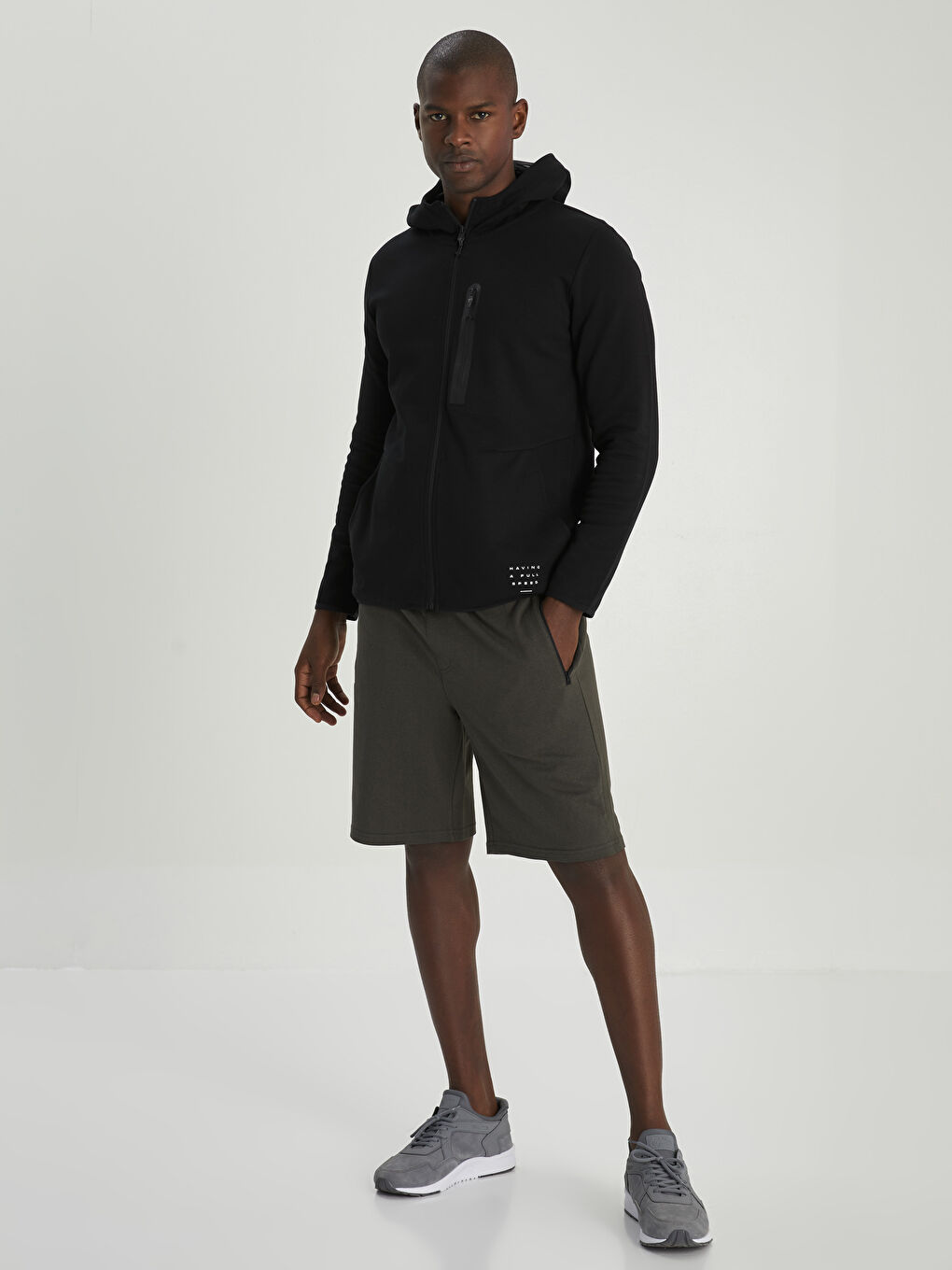 Haki Slim Fit Erkek Spor Şort-1