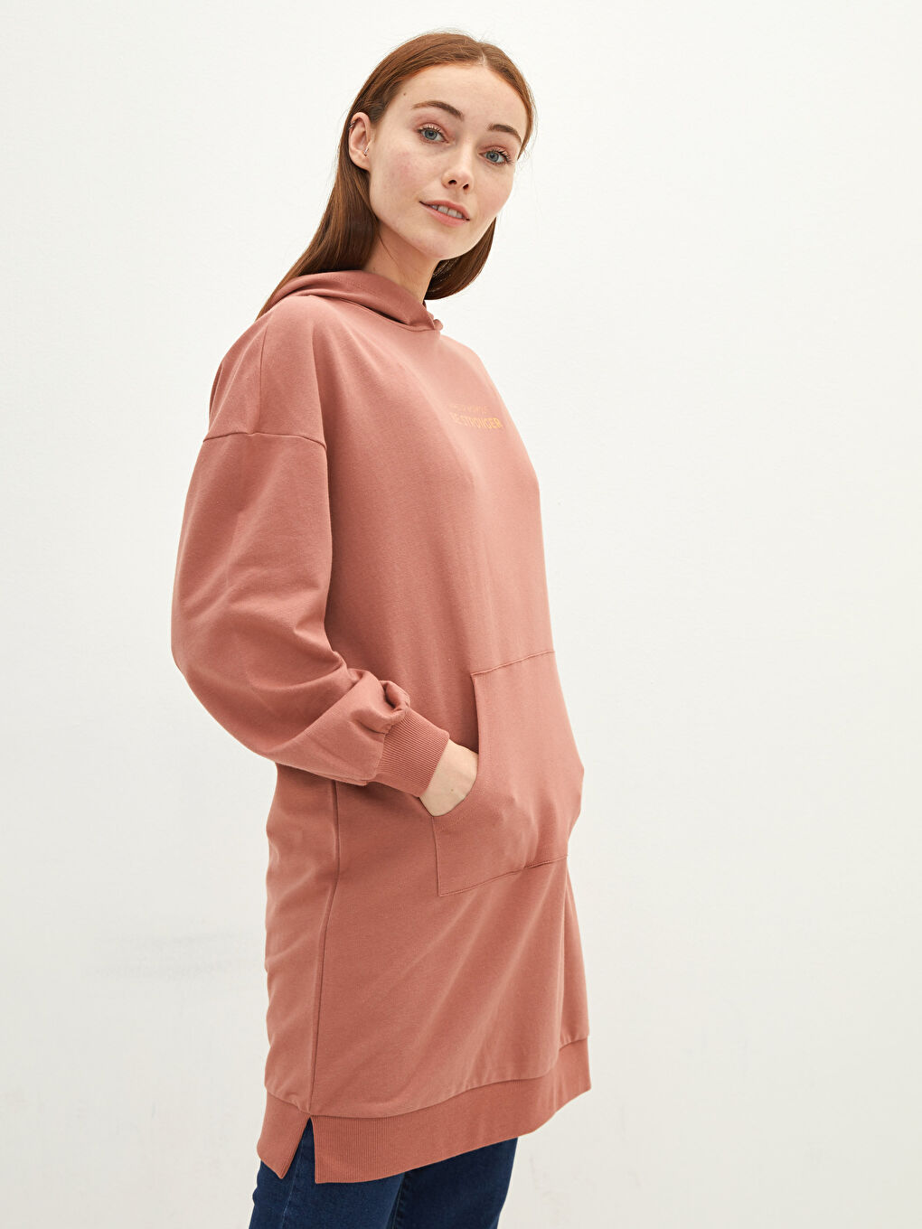 Hooded Collar Printed Long Sleeve Women's Sweatshirt Tunic-1