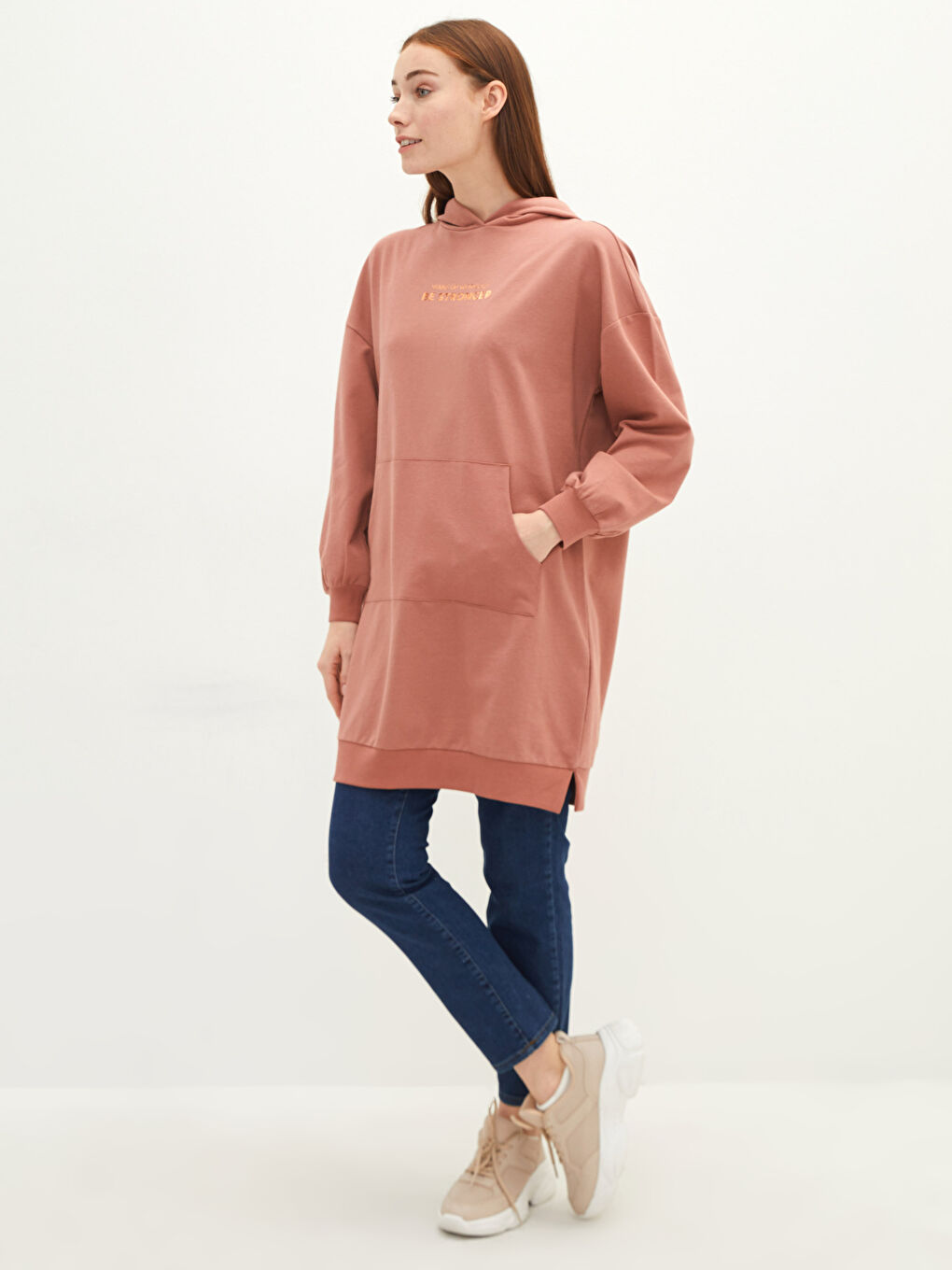 Hooded Collar Printed Long Sleeve Women's Sweatshirt Tunic-2