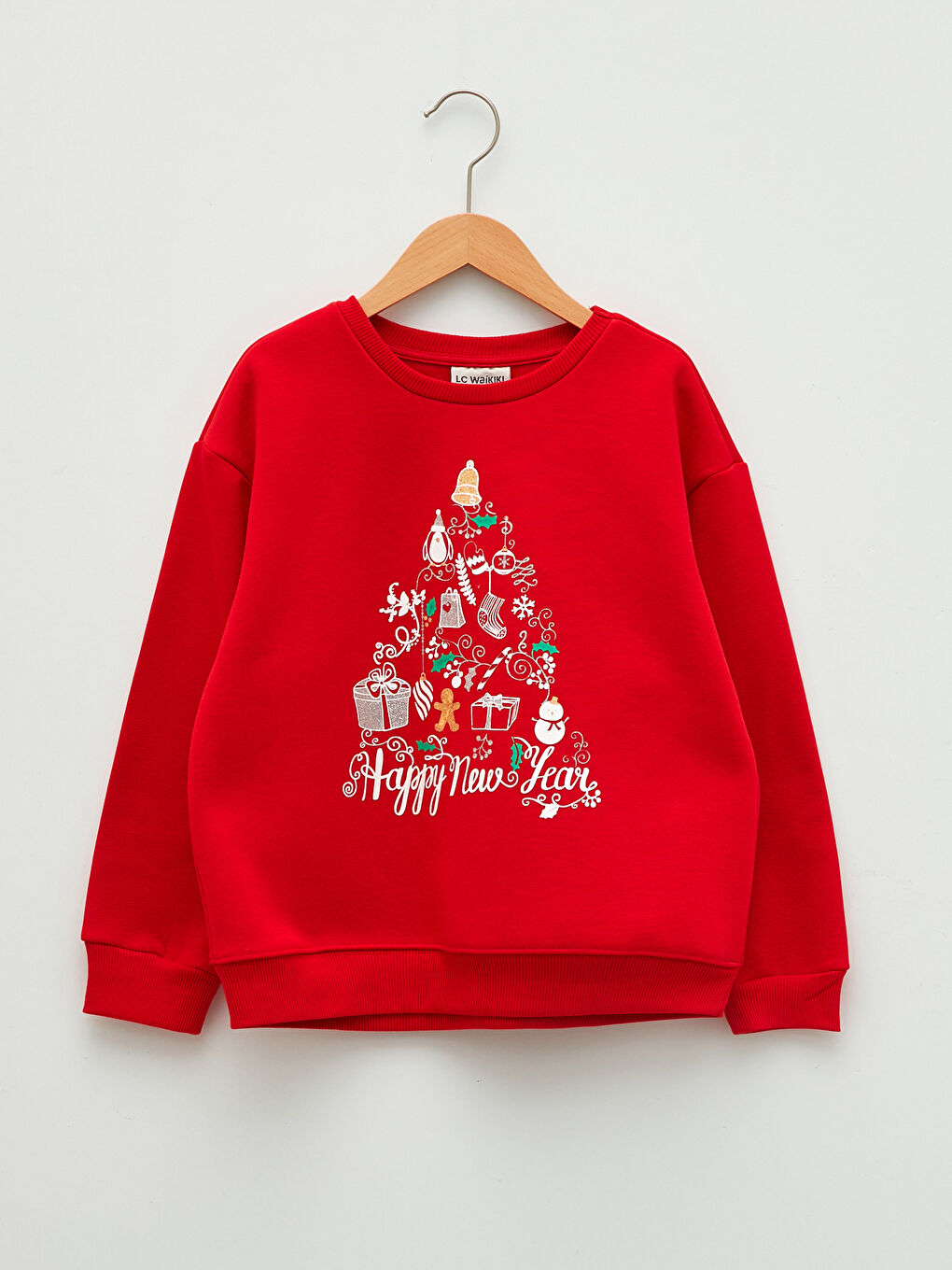 LCW Kids Bisiklet Yaka Yılbaşı Temalı Uzun Kollu Kız Çocuk Sweatshirt -W1G111Z4-HC3