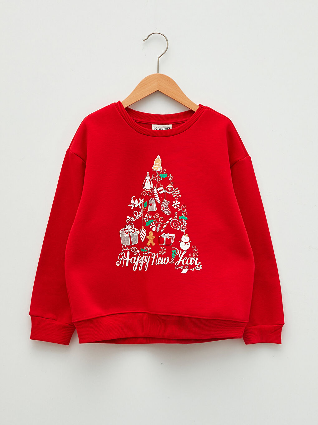 LCW Kids Bisiklet Yaka Yılbaşı Temalı Uzun Kollu Kız Çocuk Sweatshirt -W1G111Z4-HC3
