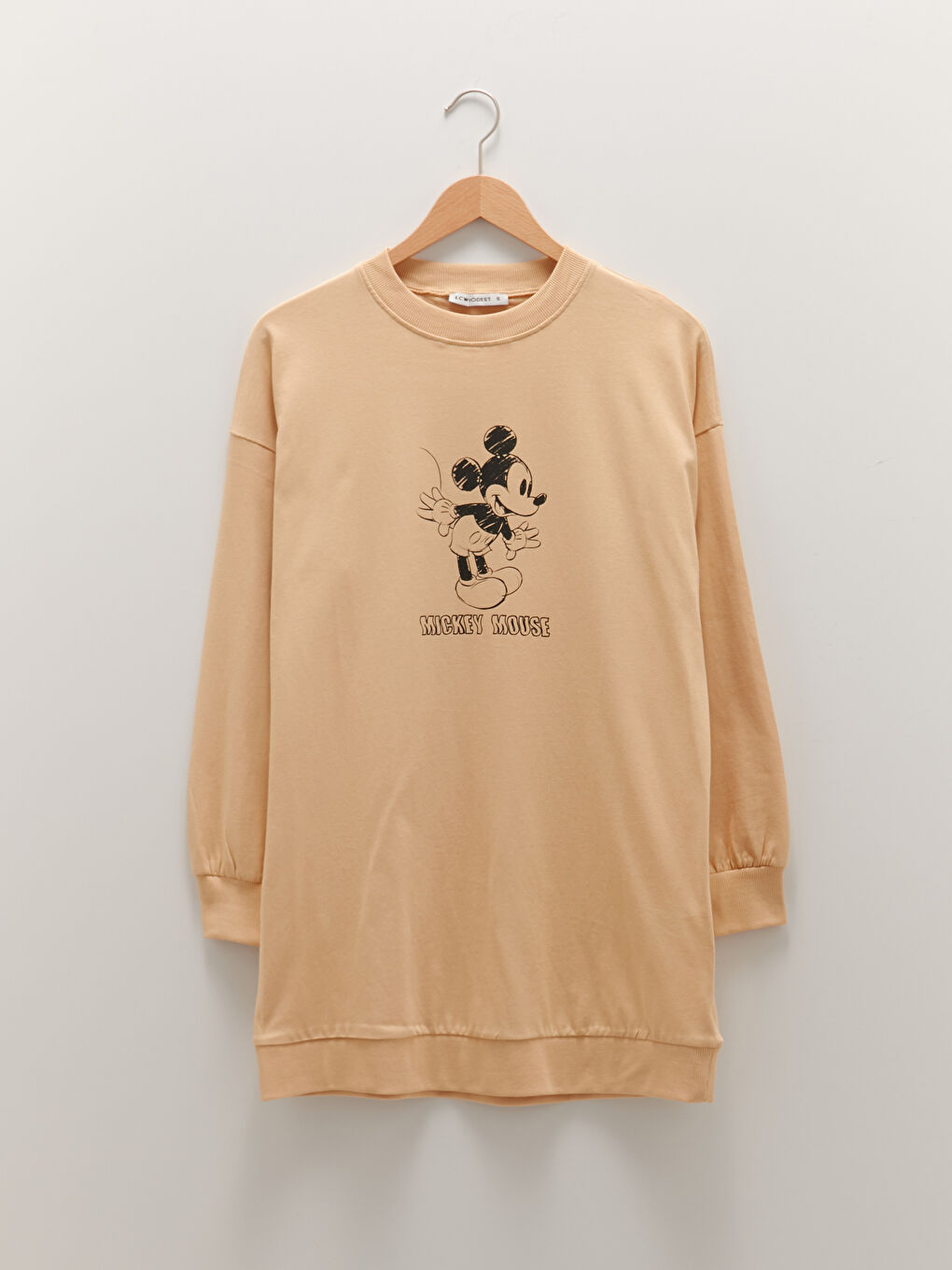 LCW Modest Açık Sarı Bisiklet Yaka Mickey Mouse Baskılı Kadın Sweatshirt Tunik - 5