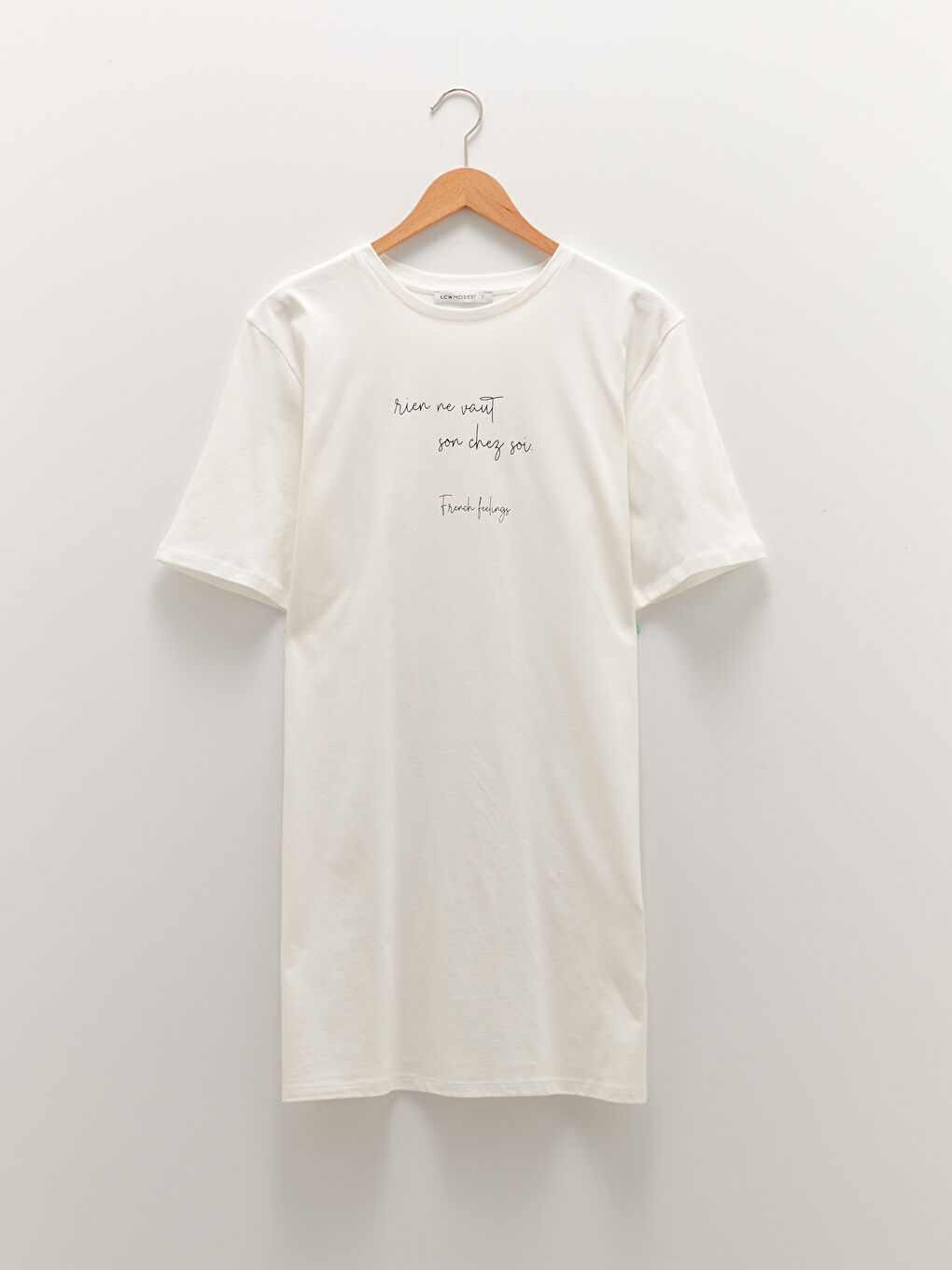 تونيك نسائي بكول مدور وكم قصير مطبوع من القطن-5