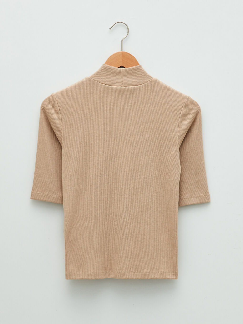 Stand Collar Straight Short Sleeve Rib Fabric Women's T-Shirt-6