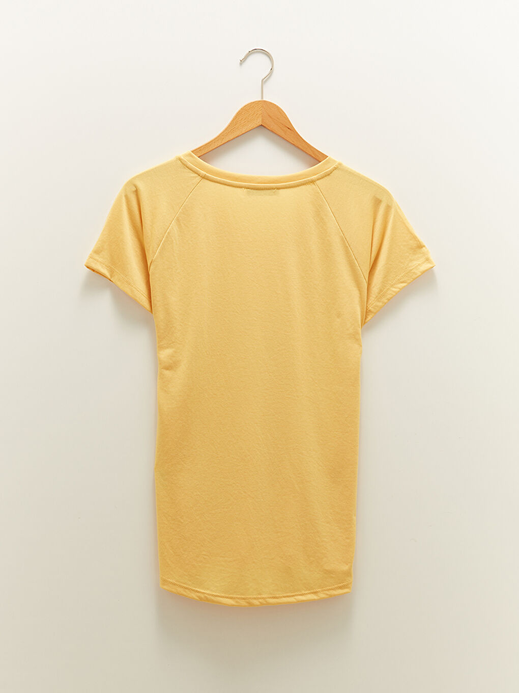 Sarı V Yaka Düz Cep Detaylı Kısa Kollu Kadın Tişört-6