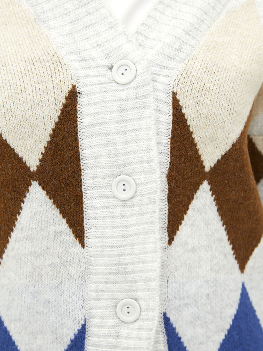 Mavi V Yaka Desenli Kadın Triko Hırka-4