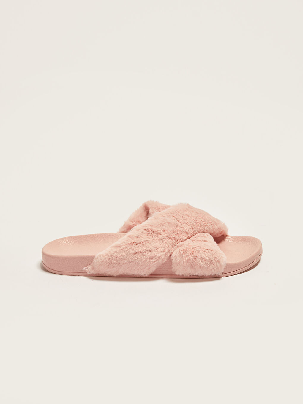 Pembe Çapraz Bantlı Pelüş Kadın Ev Terliği