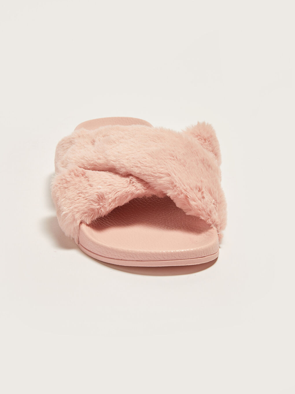 Pembe Çapraz Bantlı Pelüş Kadın Ev Terliği-2