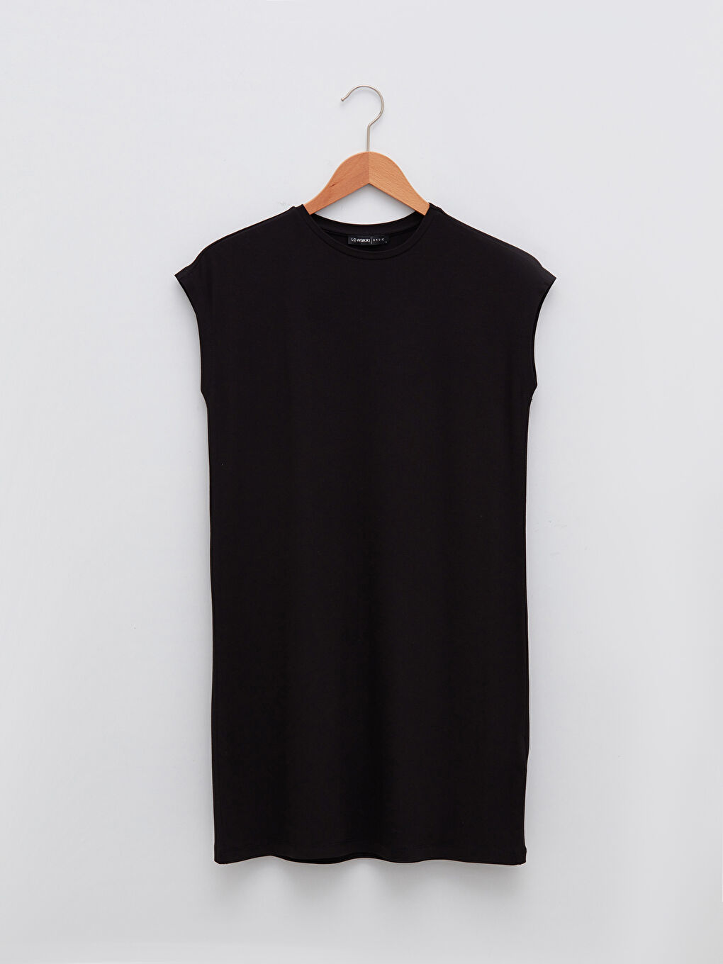 Siyah Bisiklet Yaka Düz Kısa Kollu Kadın Tunik-6