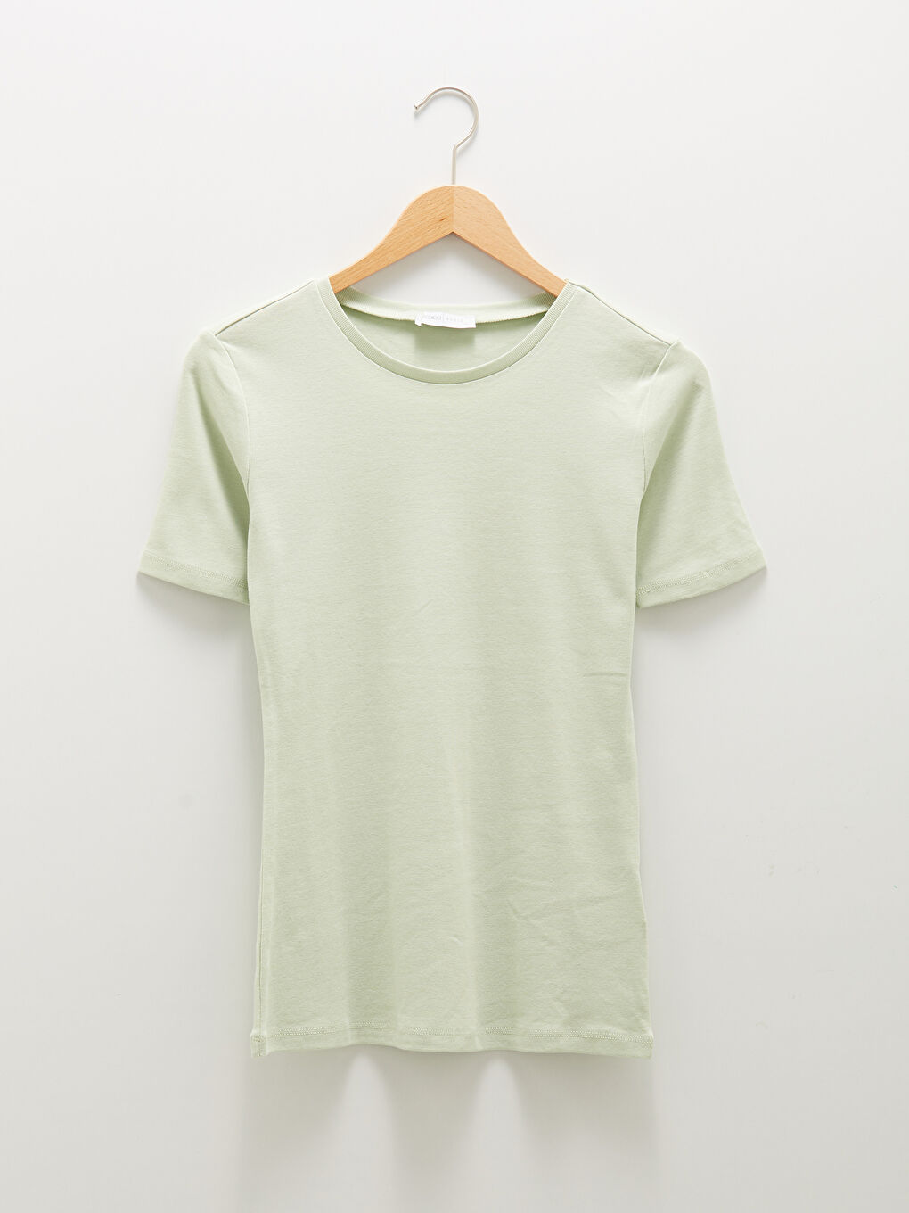 Yeşil Bisiklet Yaka Düz Kısa Kollu Pamuklu Kadın Tişört-5