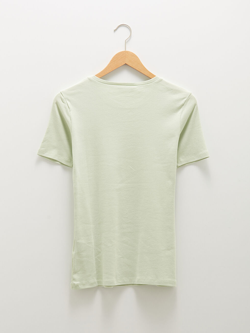 Yeşil Bisiklet Yaka Düz Kısa Kollu Pamuklu Kadın Tişört-6