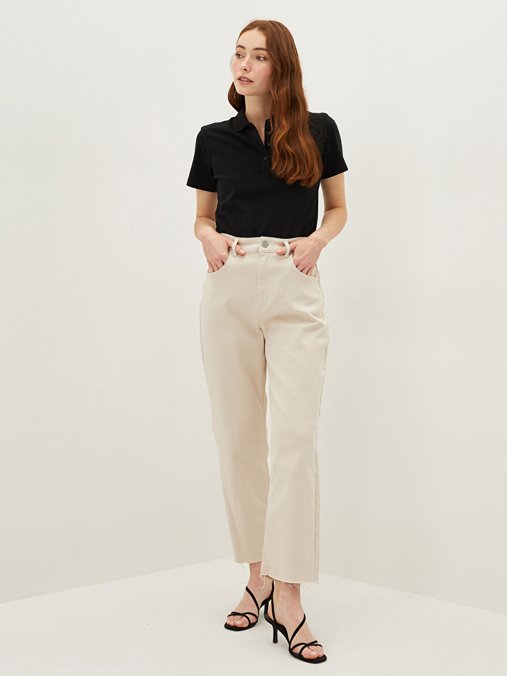 Polo Neck Straight Short Sleeve Piqué Women's T-Shirt-3