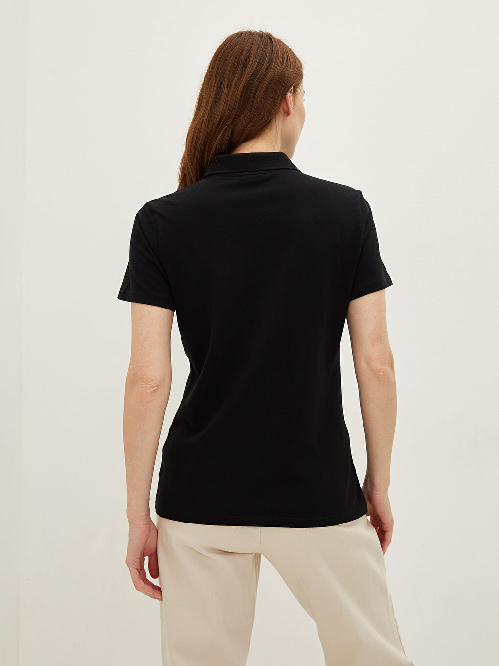 Polo Neck Straight Short Sleeve Piqué Women's T-Shirt-4