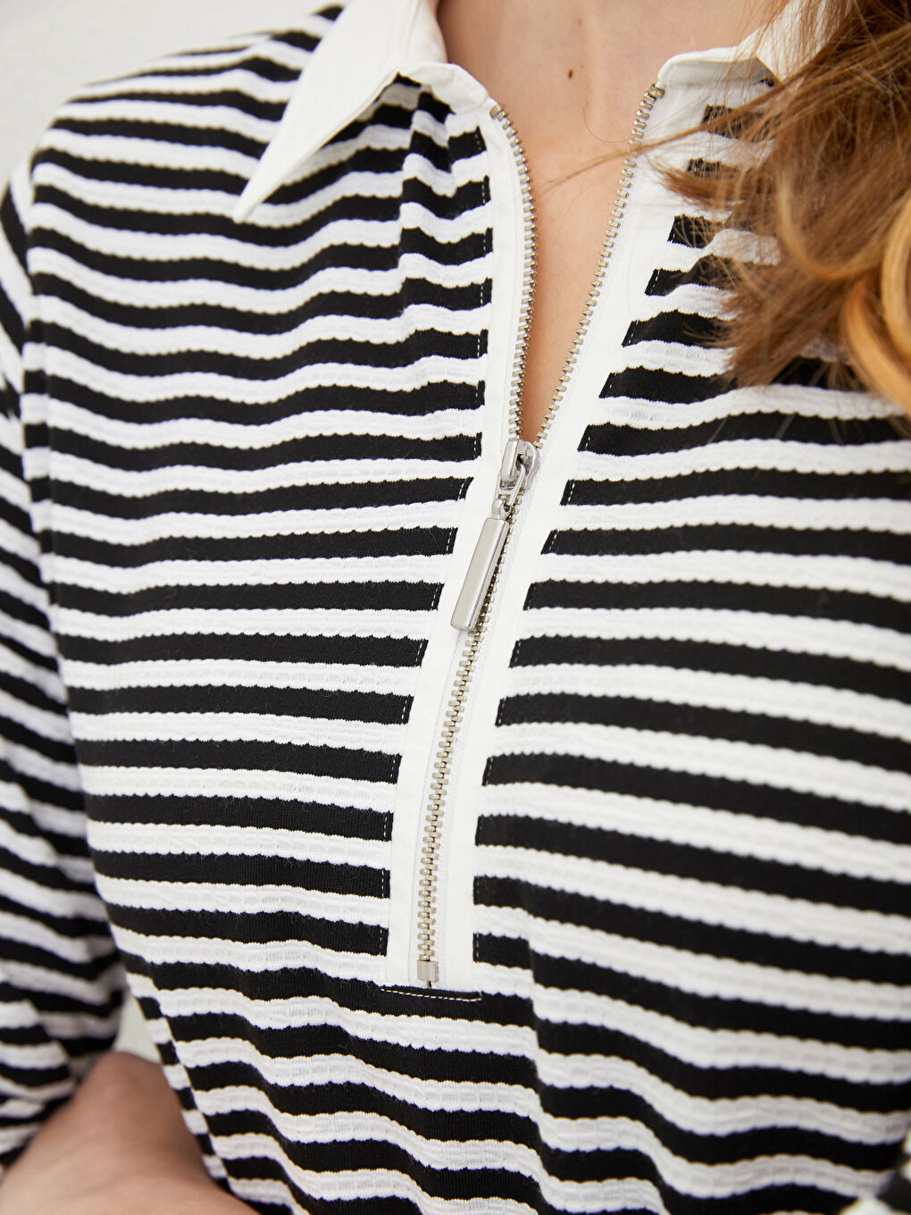 Siyah Gömlek Yaka Çizgili Uzun Kollu Kadın Tunik-2