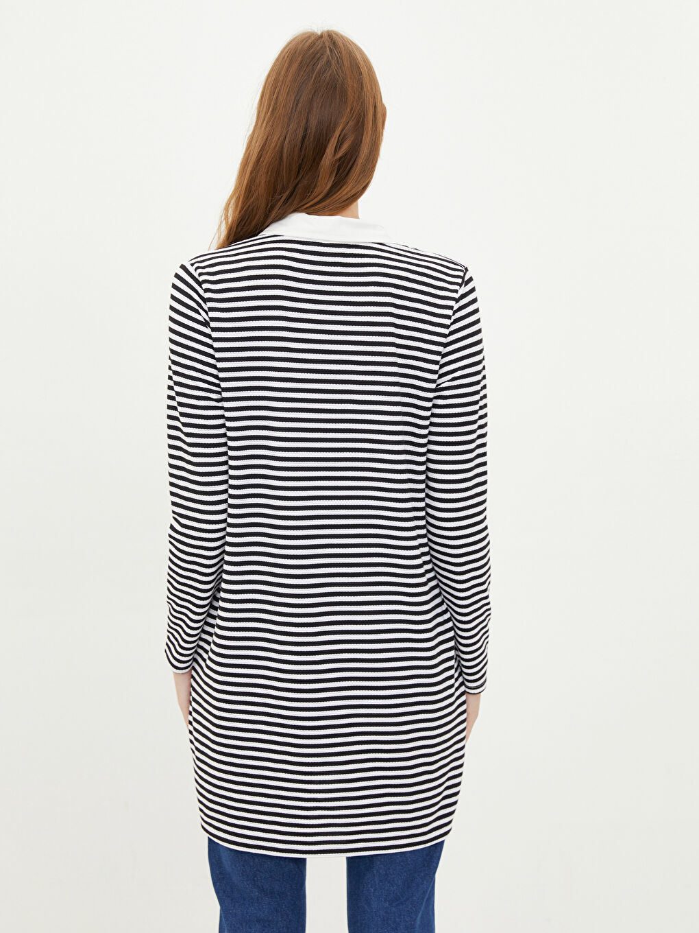 Siyah Gömlek Yaka Çizgili Uzun Kollu Kadın Tunik-3