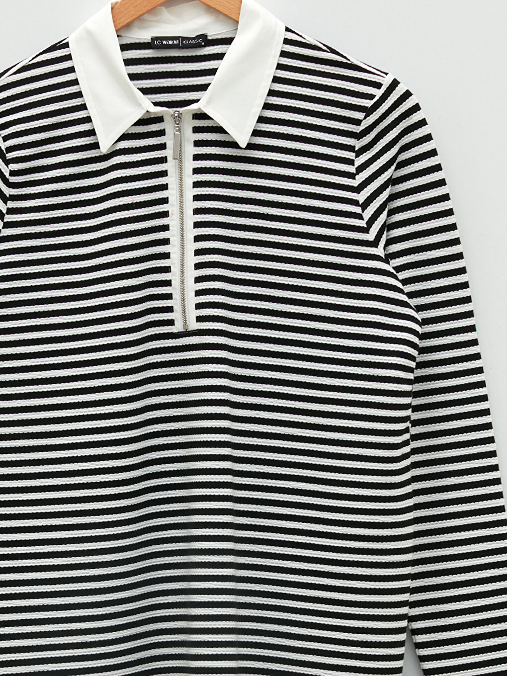 Siyah Gömlek Yaka Çizgili Uzun Kollu Kadın Tunik-6