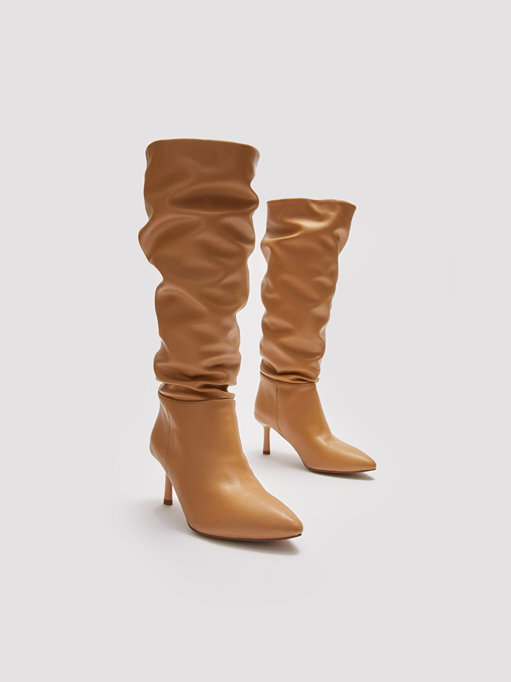 Women's Leather Look Heeled Long Boots-2